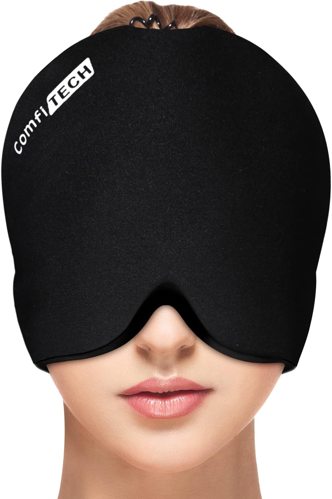 Comfitech Headache Relief Hat Migraine Cap, Wearable Migraine Mask Ice Head Wrap for Tension Headache, Puffy Eyes, Sinus Headache & Stress Relief Gel Cold Compress Black
