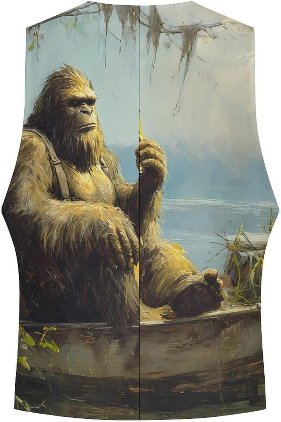Bigfoot Drinking In Boat Men's Suit Vest Business Tuxedo Dress Vests Waistcoat Wedding Party