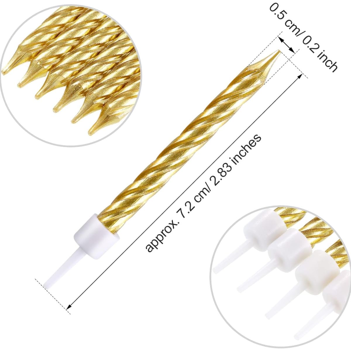 JJiaoLinin Candeline Di Compleanno A Spirale Metallizzate - 50 Pezzi Oro Champagne Con Supporti Per Torta