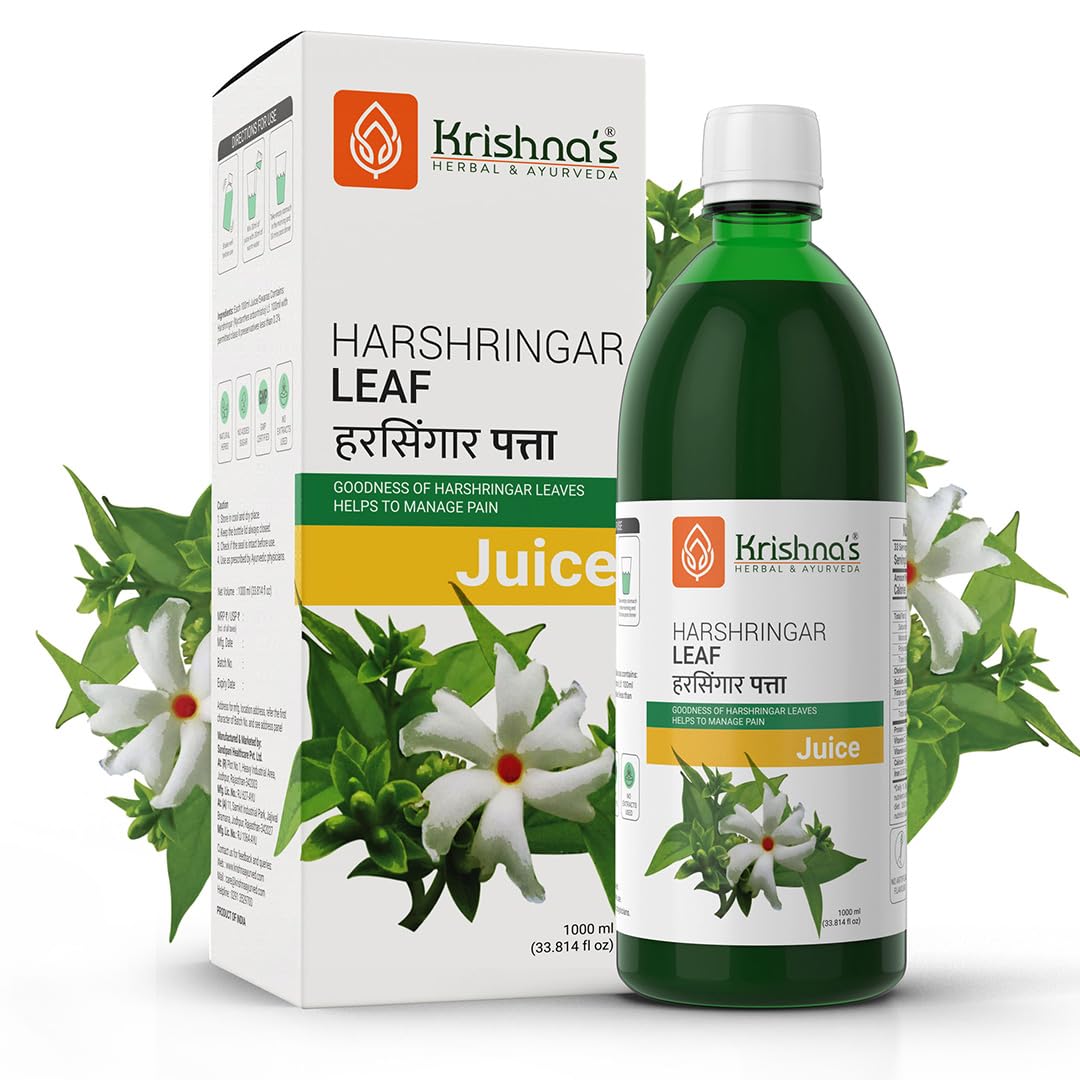 KRISHNA'S HERBAL & AYURVEDA Night Jasmine Parijat Harshringar Leaf Juice - 1000 ml, Pack of 1 | Fresh Harshringar Leaves | Natural Pain Reliever