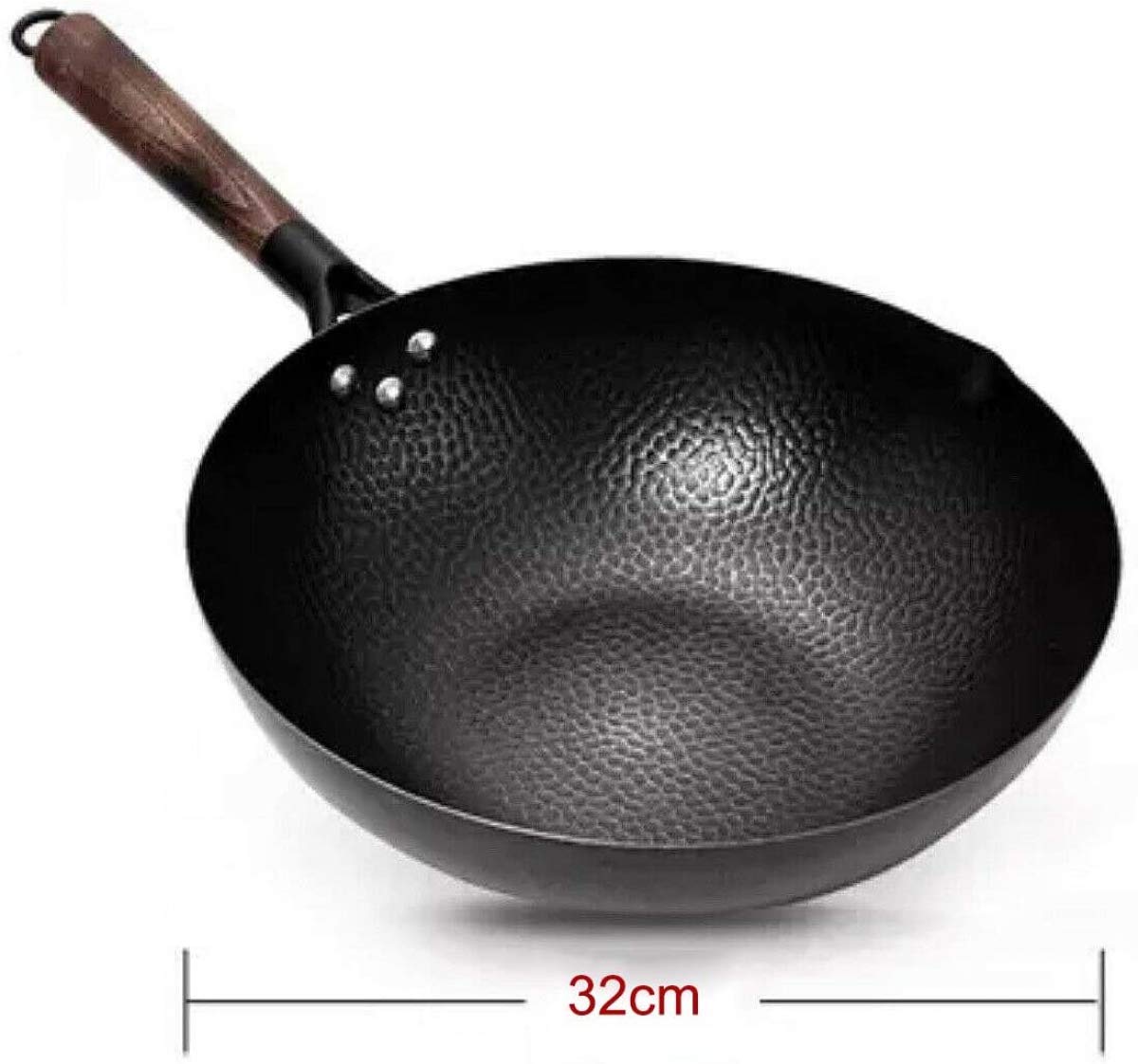 Wok In Ferro Fatto A Mano 32 Cm Non Rivestito Pentola Antiaderente Fornello A Gas Fornello A Induzione Padella In Ferro Con Coperchio In Legno-Single Pot
