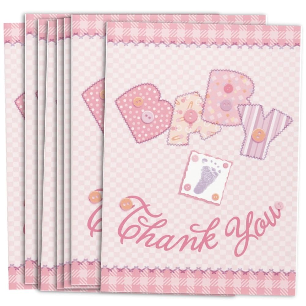 Unique Baby Stitching Thank You Note Cards, 5.5” x 4”, Pink