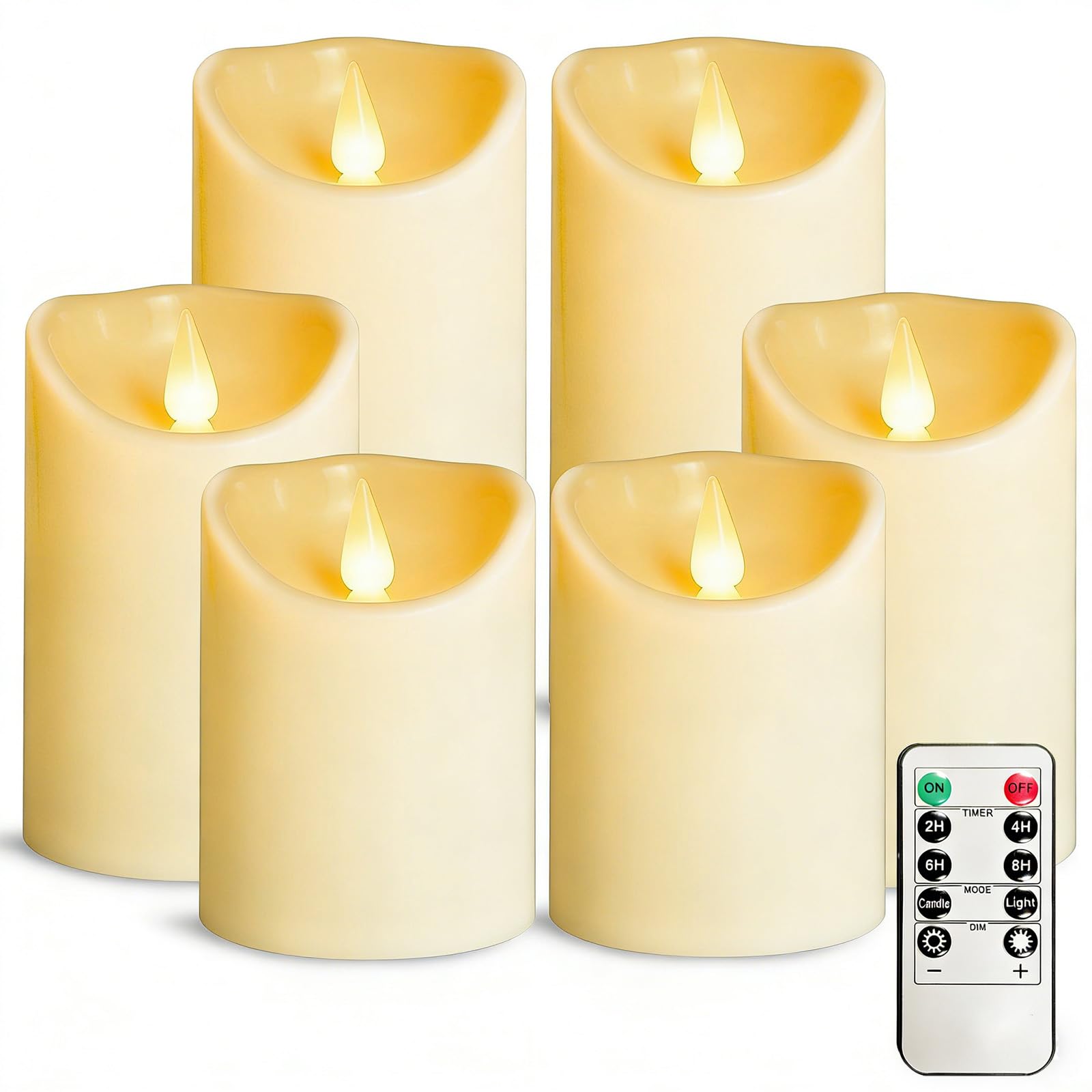 Oshine Ivory Plastic Flameless Battery Candles - Led Battery Candles Set Of 6 D3 H4 5" 6" Powered Outdoor Candle With Remote Control And Timer Electric Fake Flickering For Decoration Party Christmas