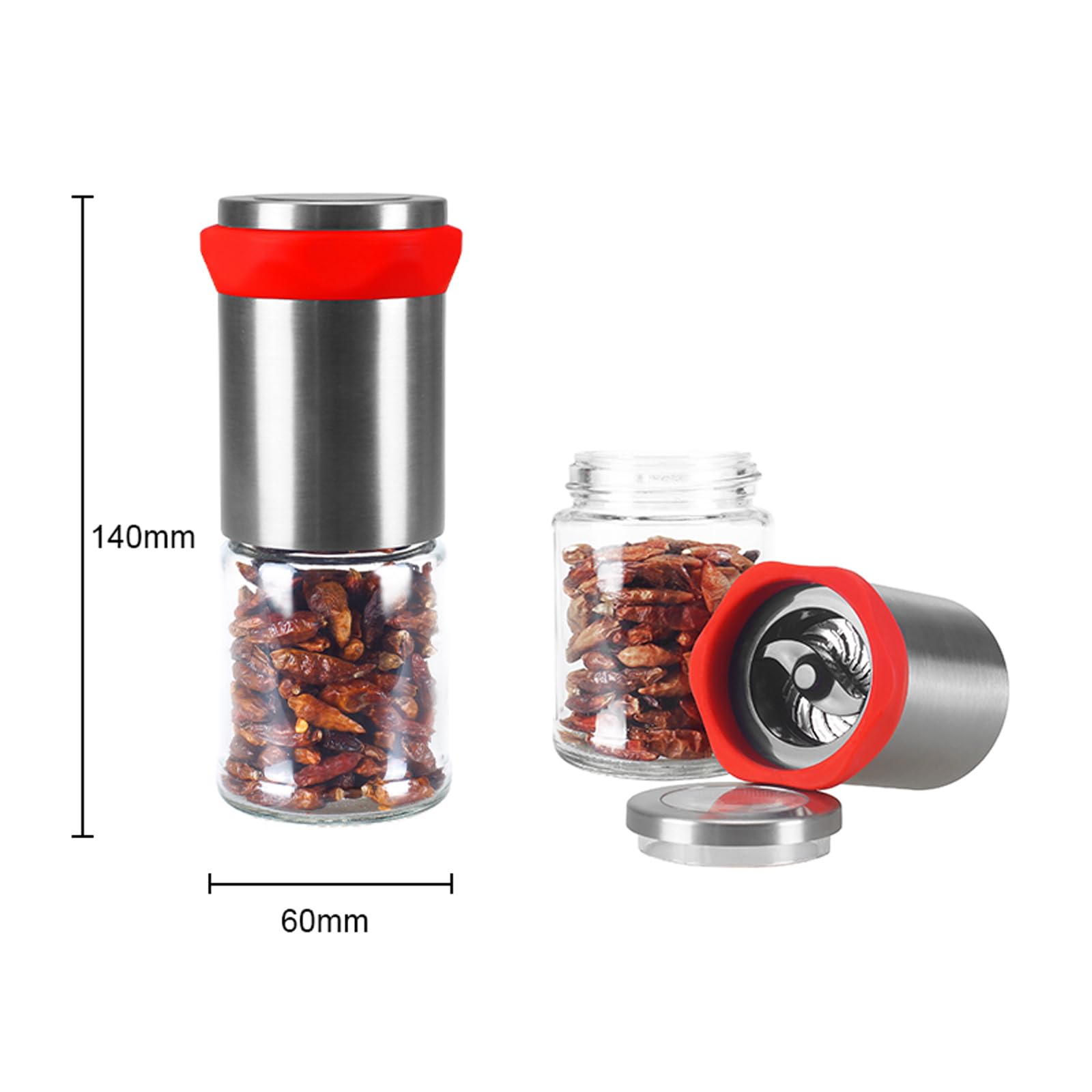 Chili-Mühle Aus Edelstahl Und Glas – Für Gewürze, Kräuter Und Chili – Praktischer Küchenhelfer