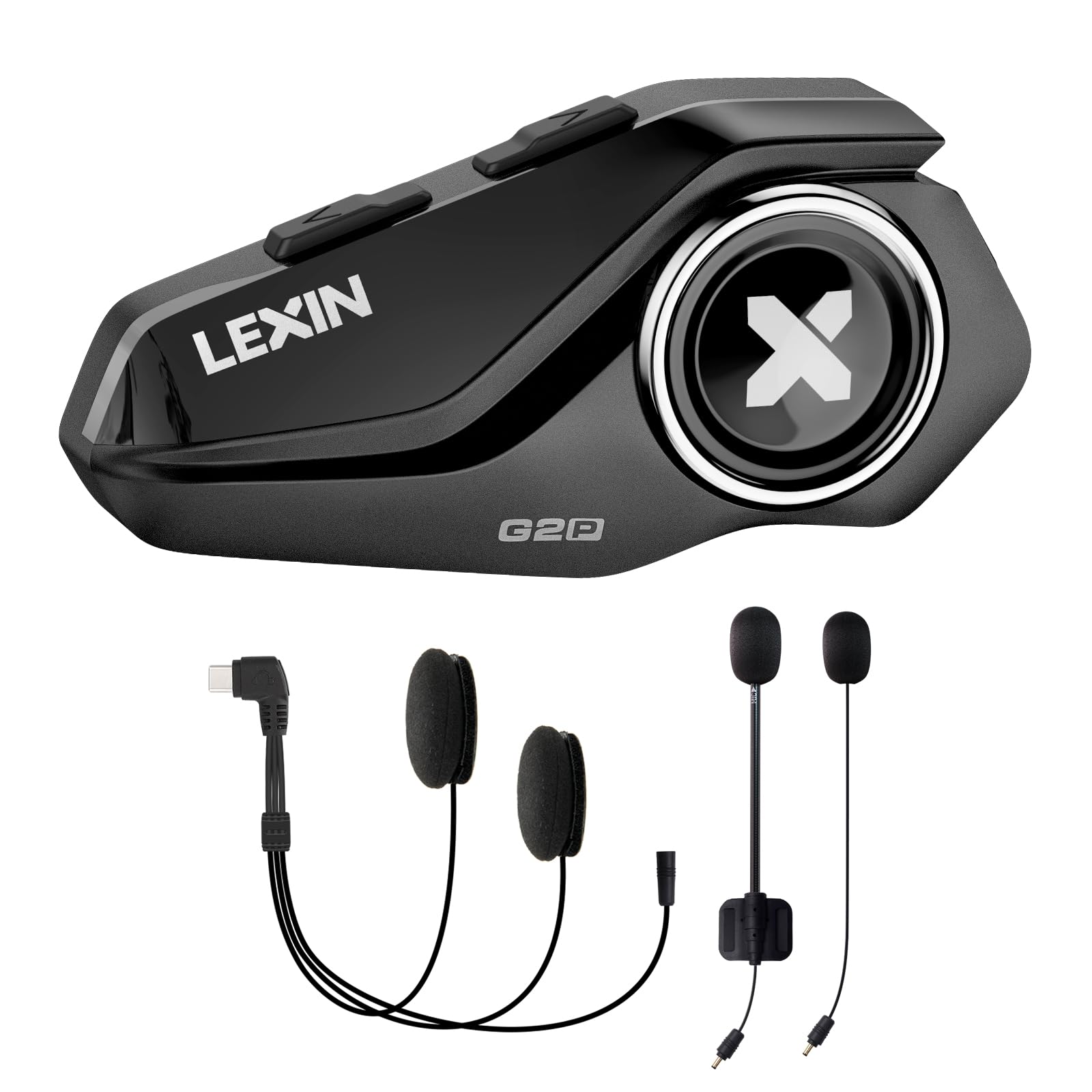 LEXIN G2P Motorcycle Bluetooth Headset, 6 Riders 2-Way Helmet Intercom, Communication System with 40mm HD Stereo Sound Speakers & 2 Mics, FM Radio, IP67 Waterproof, 4 Faceplates, Single Pack