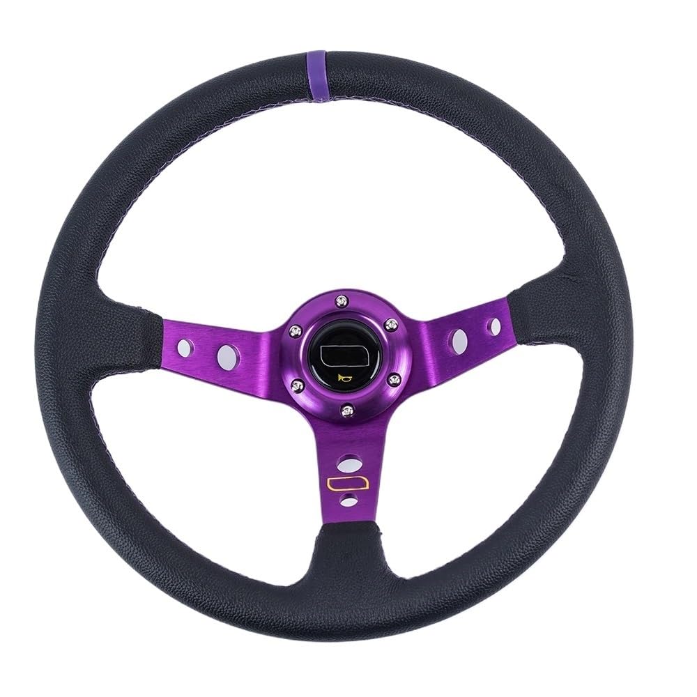 Volante Desplazado Coche, Volantes Deportivos Volante Deportivo Universal de 14 Pulgadas y 350 mm de PVC y PU for Carreras de Coches de Aluminio.(Leather-Purple)