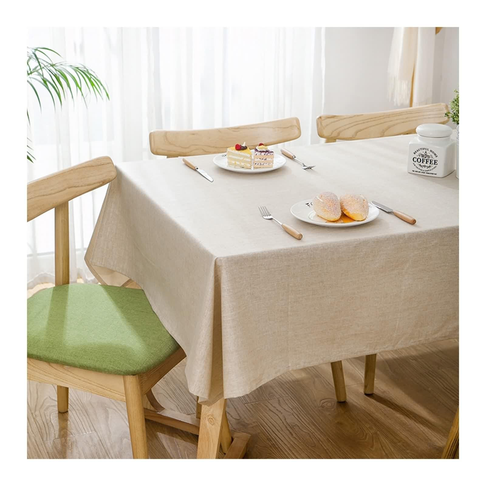 Tovaglia Lino Beige, Tovaglia Elegante Tavolo Tinta Unita Decorativa 120X120CM per Compleanno Festa Matrimonio