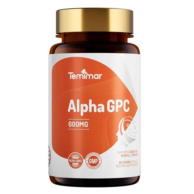 Temimar Suplemento de Colina Alpha GPC 600 mg, 60 cápsulas veganas