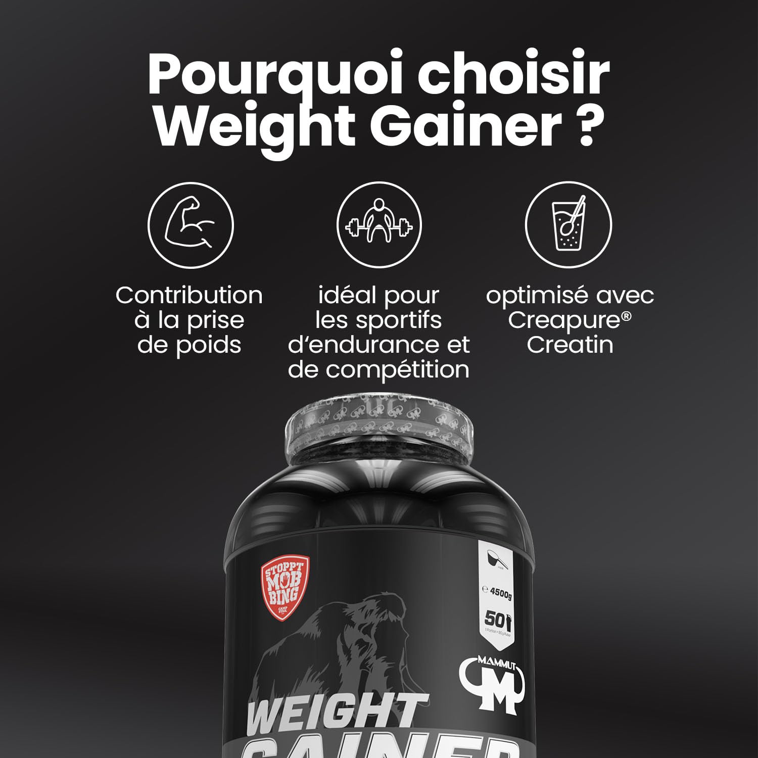 Mammut Nutrition – Crash 5000 Weight Gainer 4,5 kg Vanille – Mass Gainer 80% glucides dextrose maltodextrine – 4 protéines + créatine – 518 kcal par portion – Prise de masse musculaire