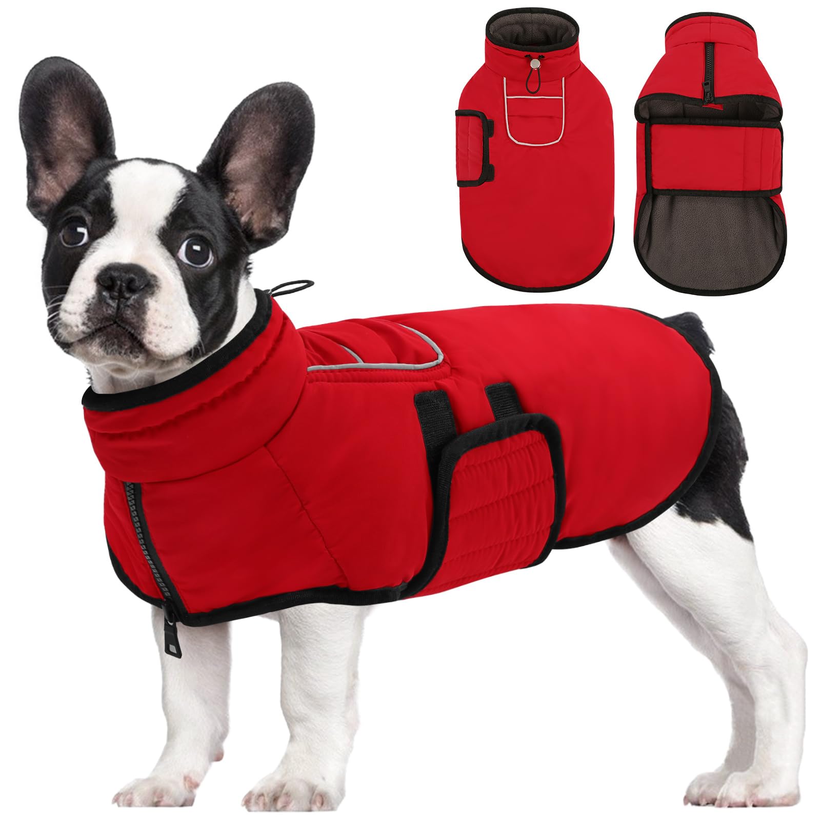 AOFITEE Winter Coat, Waterproof Jacket With Harness Hole, Warm Fleece Puffer Jacket, Reflective Windproof Snowsuit for Small Medium Large Dogs, Dachshund, French Bulldog, L