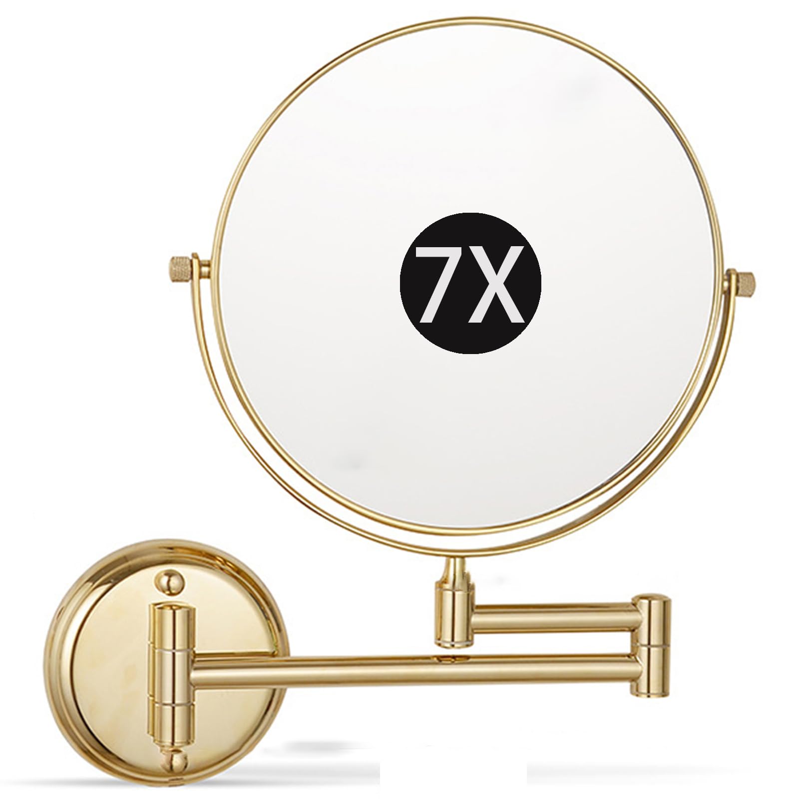 SXFSDOU 8" Wall Mounted Makeup Mirror with Magnification, Double Sided Magnifying Mirror, 360° Swivel Shaving Vanity for Bathroom,Gold,7X