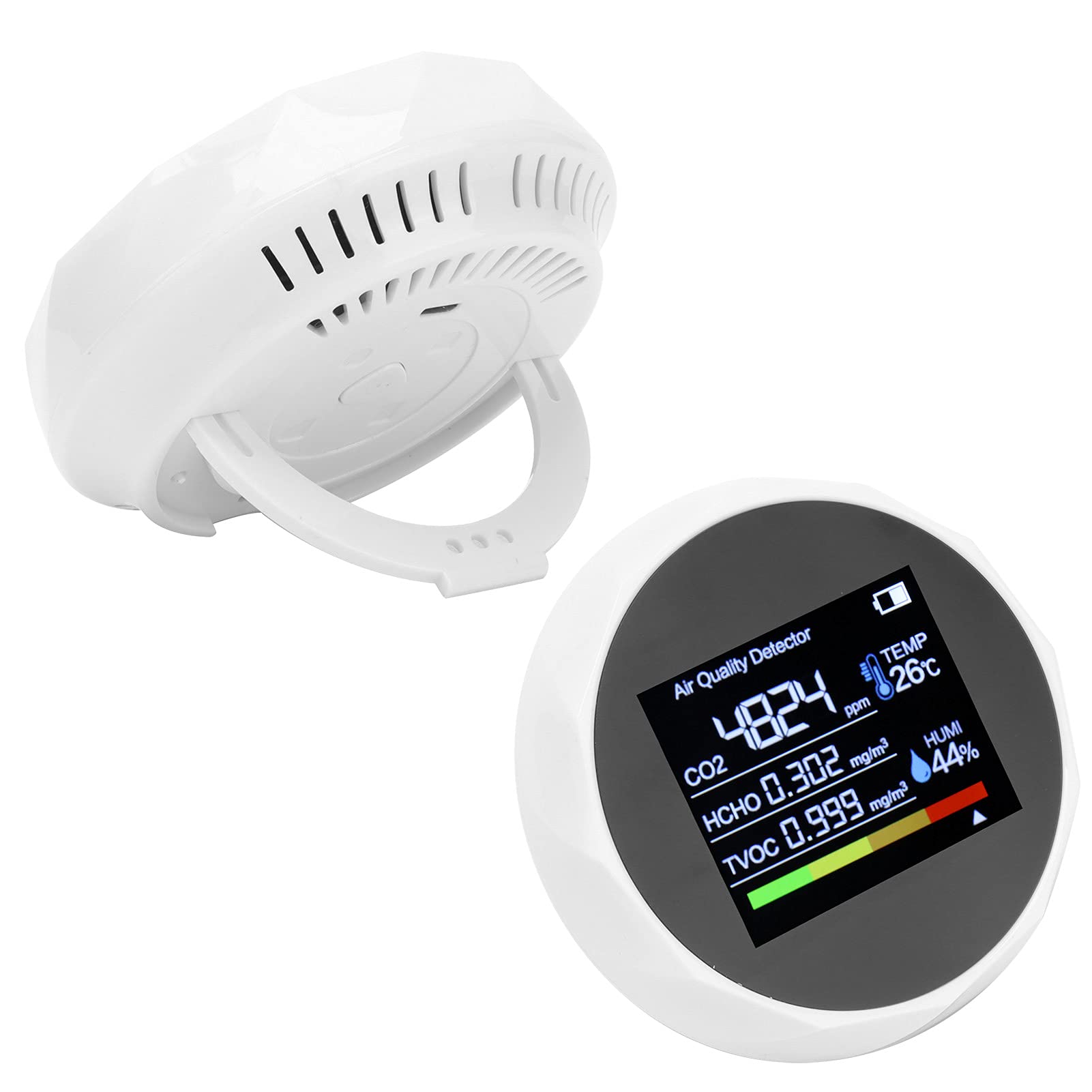 Detector de Calidad del Aire Multifuncional Monitor de CO2 Portátil para Hogar Oficina Gimnasio Pantalla Digital ABS 1 Unidad (Blanco)