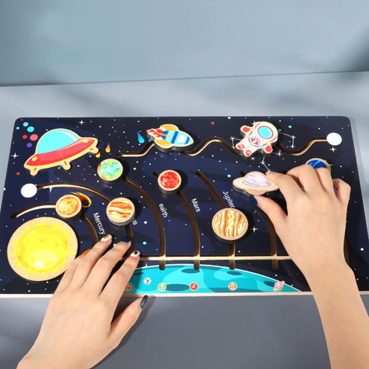 Toddmomy Puzzle Pianeti in Legno per Bambini, Solare | Nero, Attività Prescolari, Gioco Educativo, Conoscenza di Forme e Colori, 1 Confezione