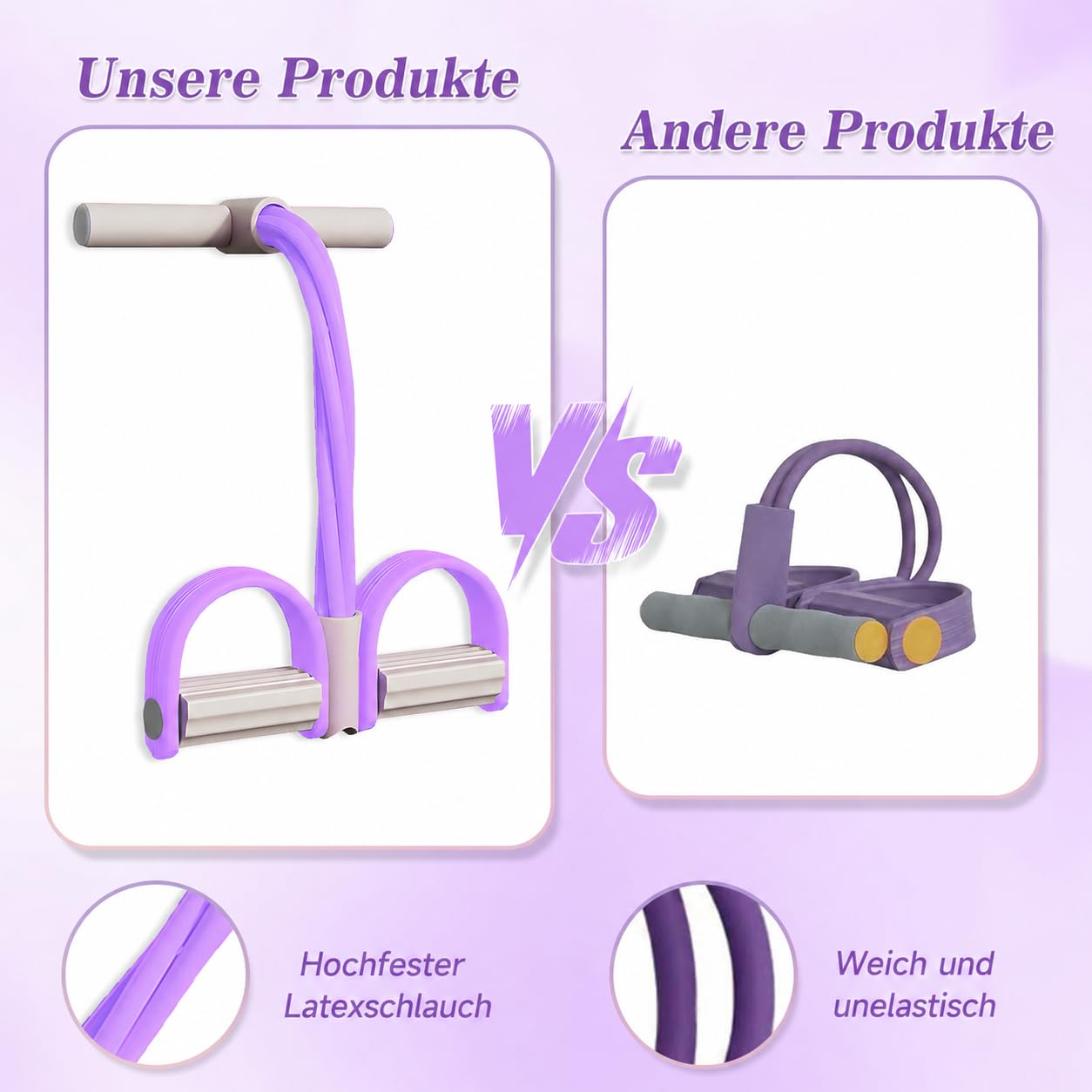 Pedal Widerstandsband mit Griff, Bauchtrainer für Zuhause, Sit Up Trainingsgeräte Bodybuilding Expander, 6 Tubes Elastische Zugseil, Resistance Bands Fitnessgeräte für Zuhause Abnehmen Training