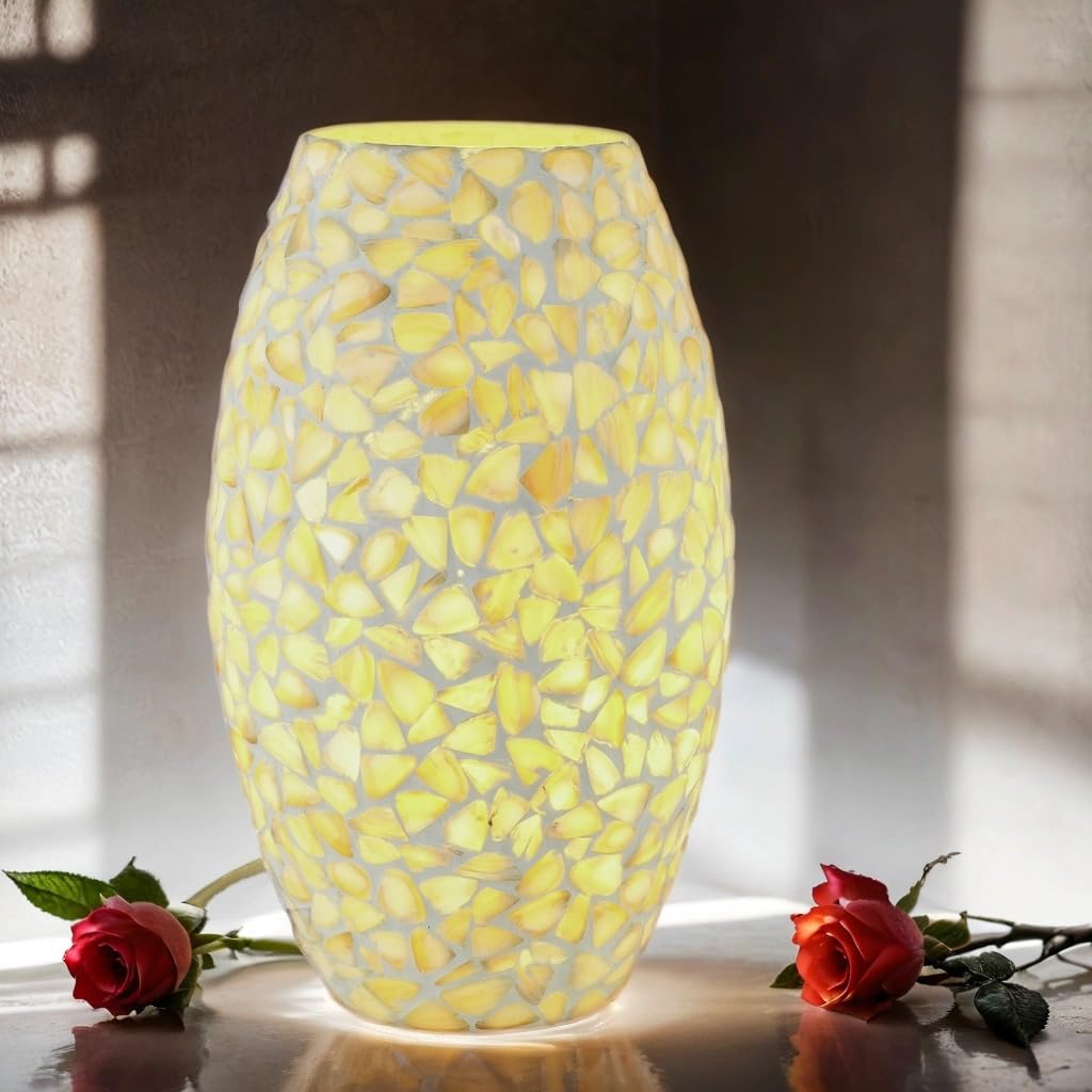 Boho Tischlampe Tiaga Motiv 2 handgefertigt aus Glas-Mosaik Dekoration