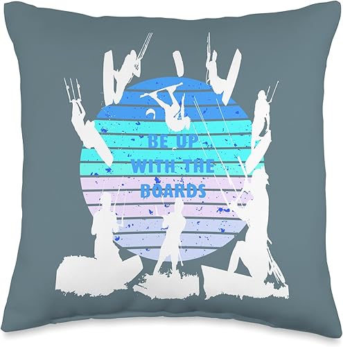 Kitesurf Gifts and Surf Lover Tees by taiche Kitesurfers Be Up with The Boards Retro Style 8 Throw Pillow, 16x16, Multicolor
