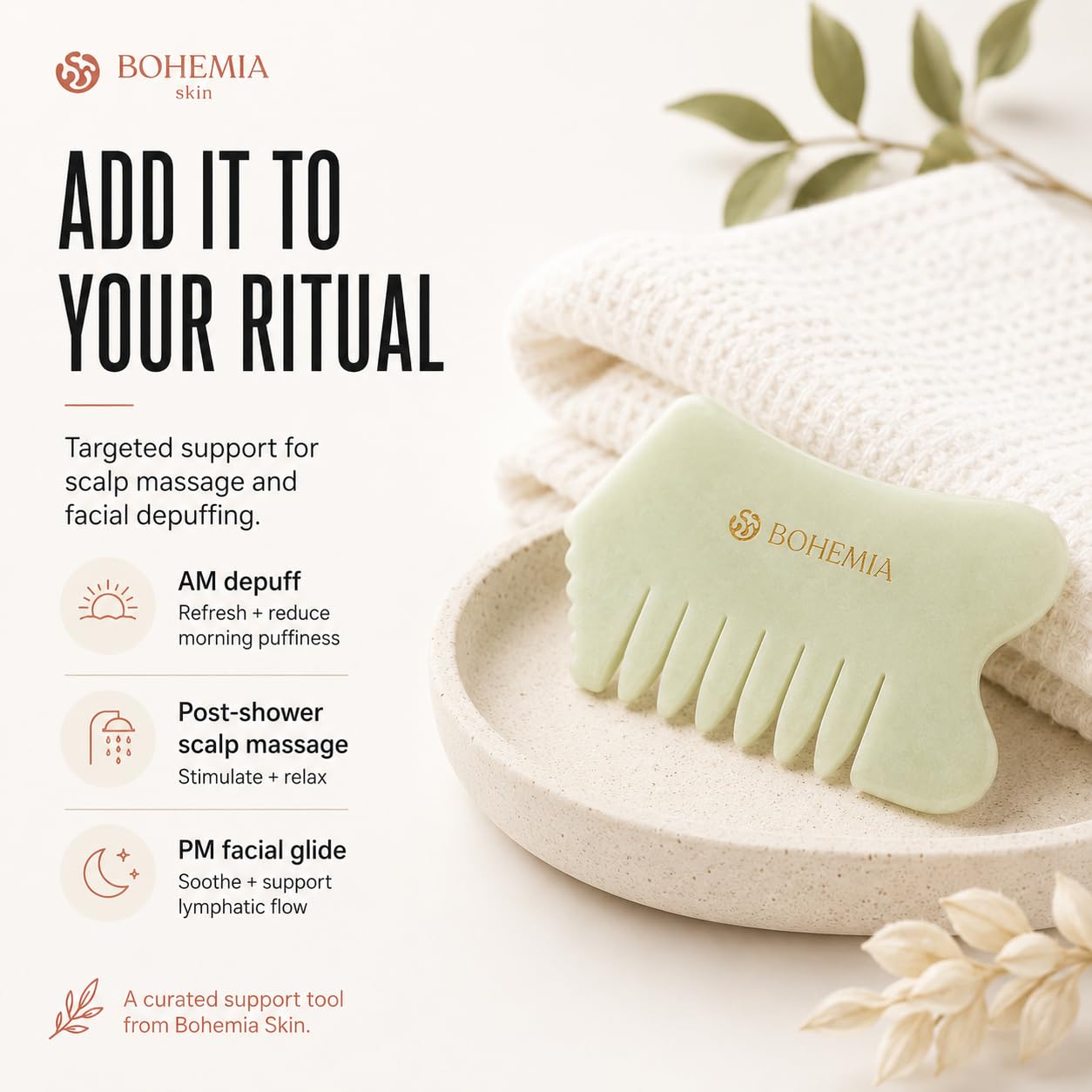 Bohemia Skin Jade Gua Sha Peine para el cabello y masajeador facial, auténtica herramienta facial Gua Sha para dar forma a la mandíbula, masaje del cuero cabelludo, drenaje linfático y cuidado de la