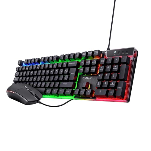 GXTrust 838 Azor Teclado Gaming y Ratón con Cable QWERTY Español, Iluminación LED, 800-3000 dpi, Anti-Ghosting, Pack Gamer para Juegos Windows Mac PC Ordenador Portátil - Negro