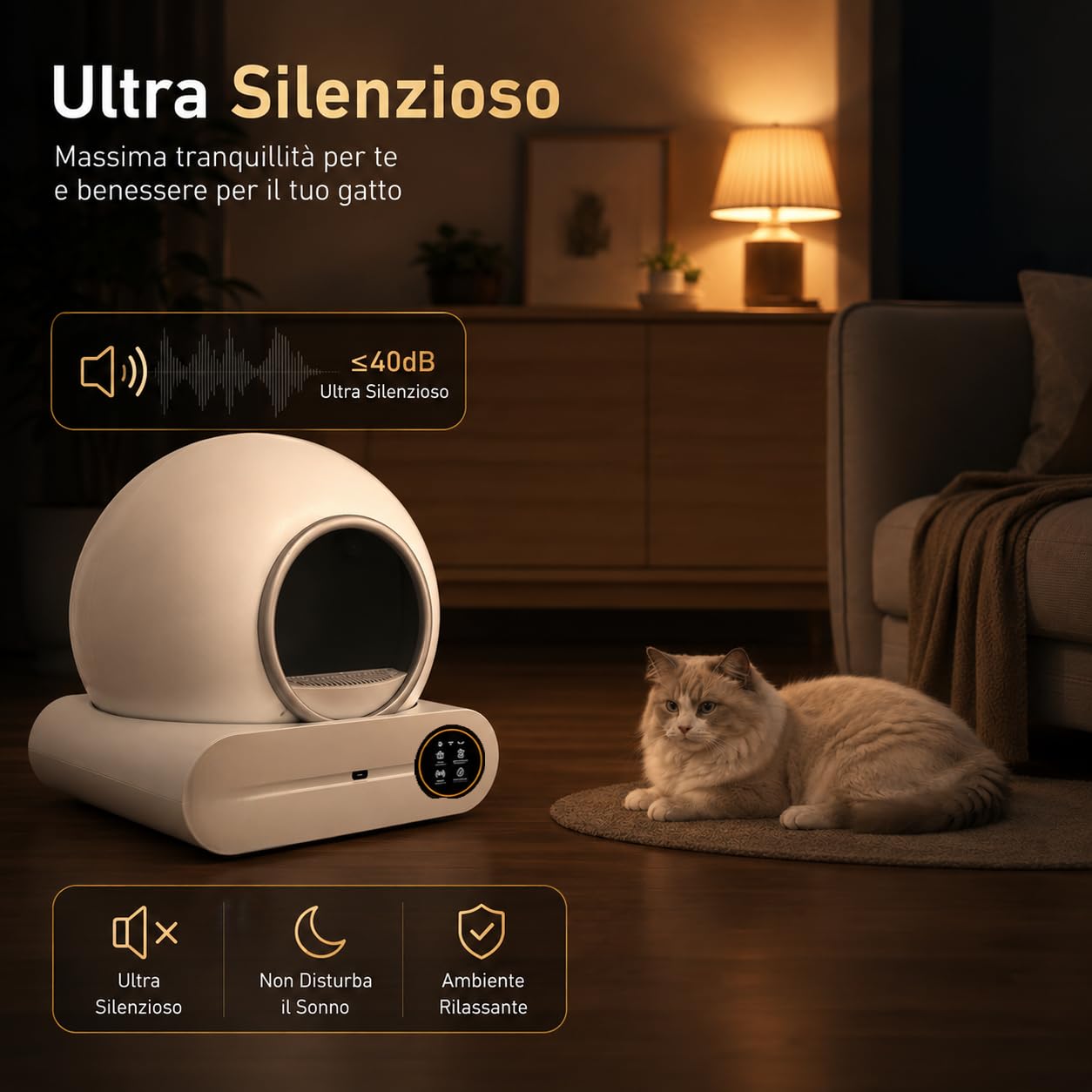 Lettiera Autopulente Per Gatti 65 + 9 Litri, Con Controllo Tramite App, Lettiera Gatto Autopulente Ideale Per Famiglie Con Più Gatti