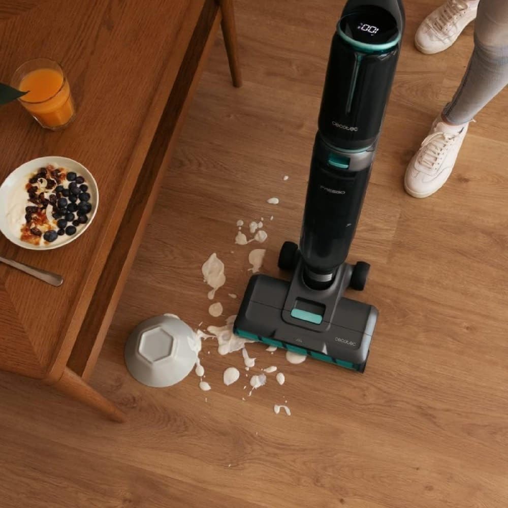Cecotec Elektromopp FreeGo Wash&Vacuum Spray. 250 W, Schrubben und Staubsaugen gleichzeitig, Autonomie 35 Minuten, Jalisco-Nasswalze, Wasserspray, 700 ml sauberer und 750 ml Schmutzwassertank, Sockel