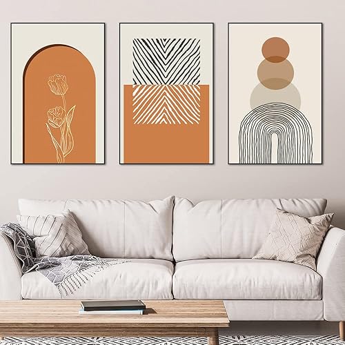 Miniatura 10 de 3 lienzos abstractos enmarcados para pared, ilustraciones en azul, blanco y gris, simple y elegante para sala de estar, dormitorio, oficina,