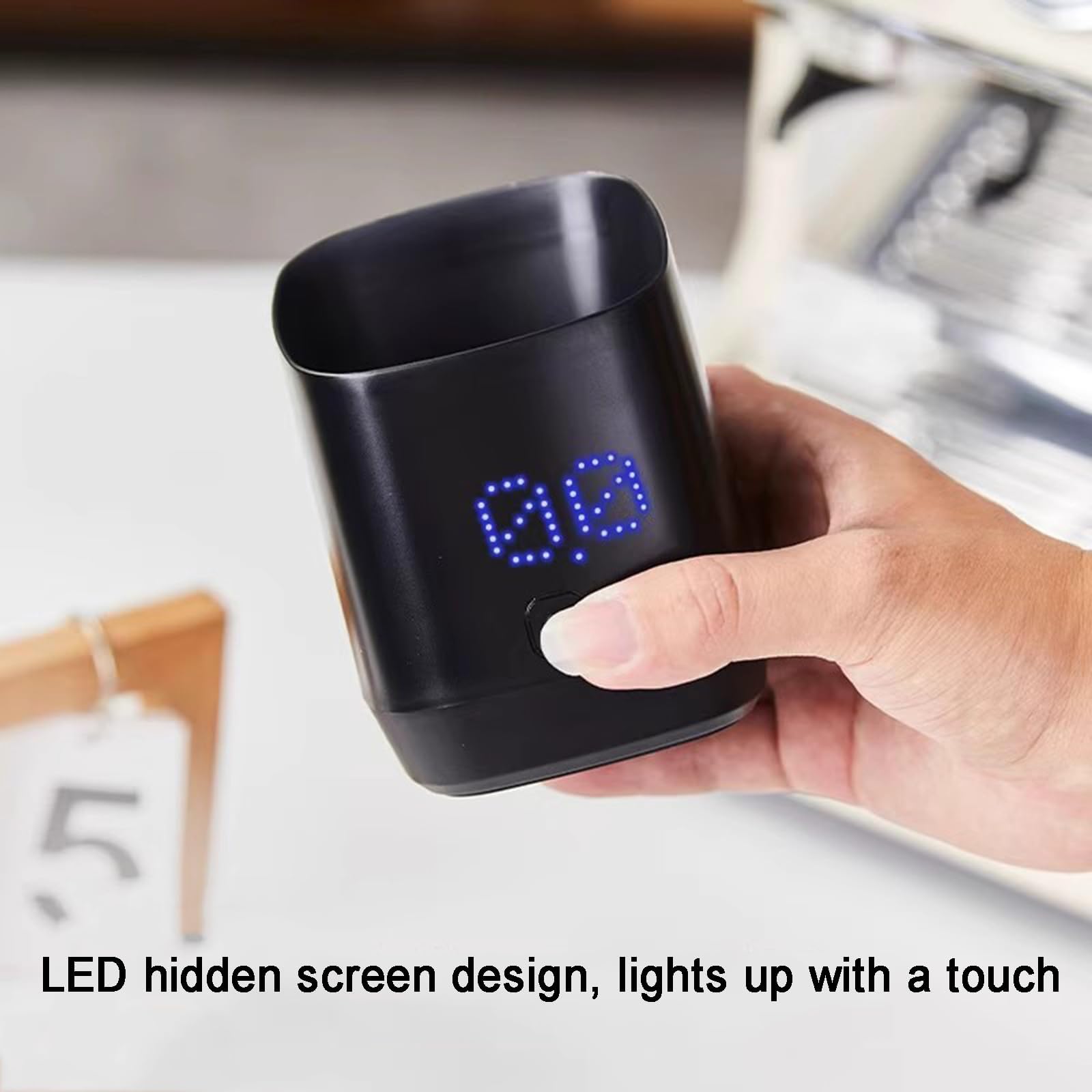 Taza dosificadora de café recargable con pantalla LED, escala de precisión de 0,1 g, capacidad de 500 g y apagado automático de 60 segundos para medir café molido