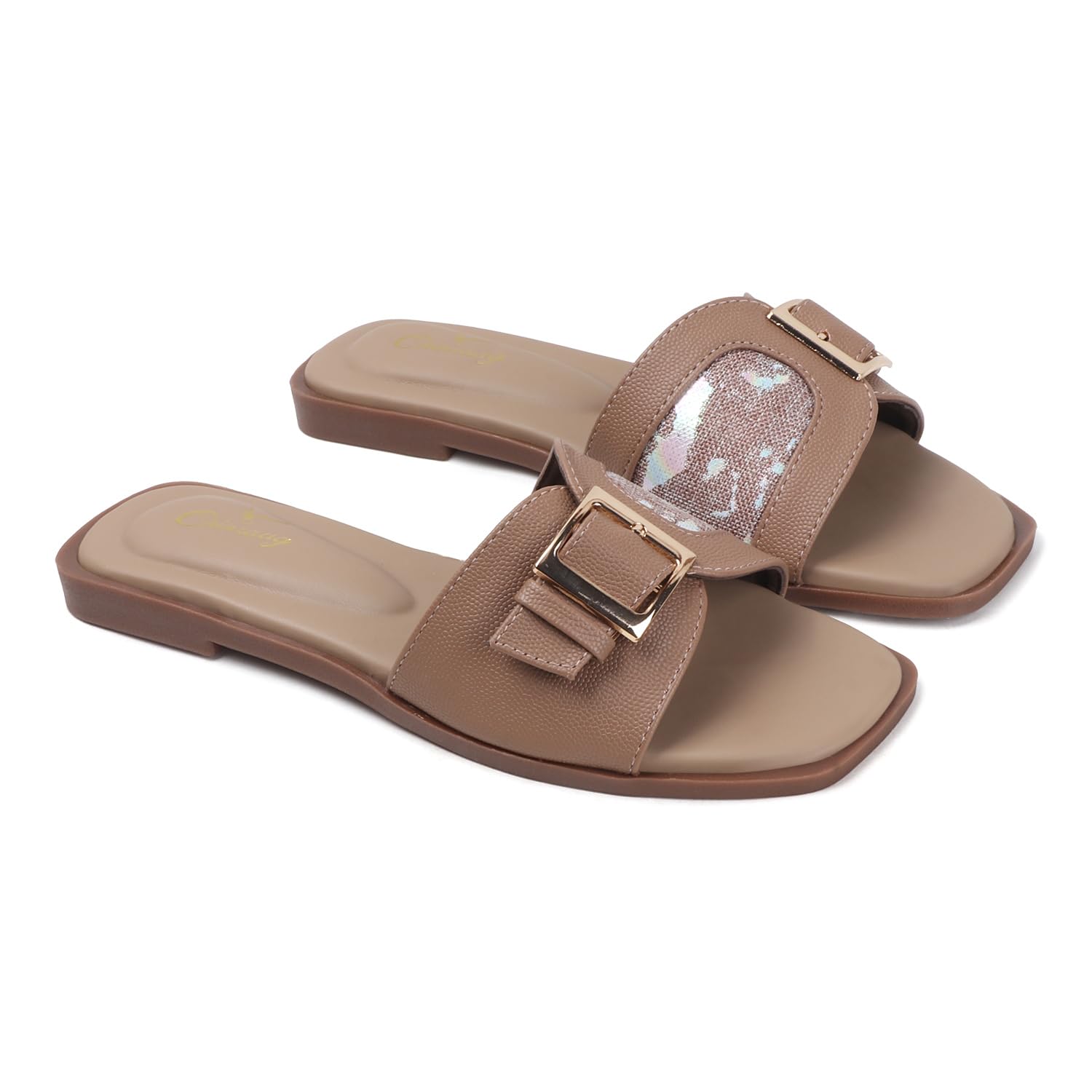 Grape Sliders for Women/Girls | Lightweight & Stylish Cushioned Slides |Flat For Women's Daily Use(CR-449-BEIGE)-image-31