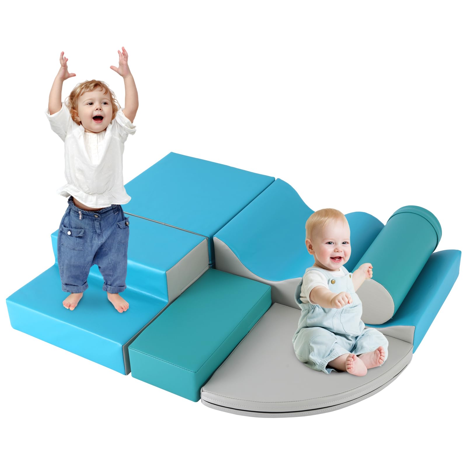 Foam Climbing Blocks Set, 6 PCs Kids Soft Foam Activity Playset Toddler Climbing Toys Indoor Crawling & Sliding Play Toys for Toddlers 1-3 Years Old, Lightweight Climbing Blocks for Babies