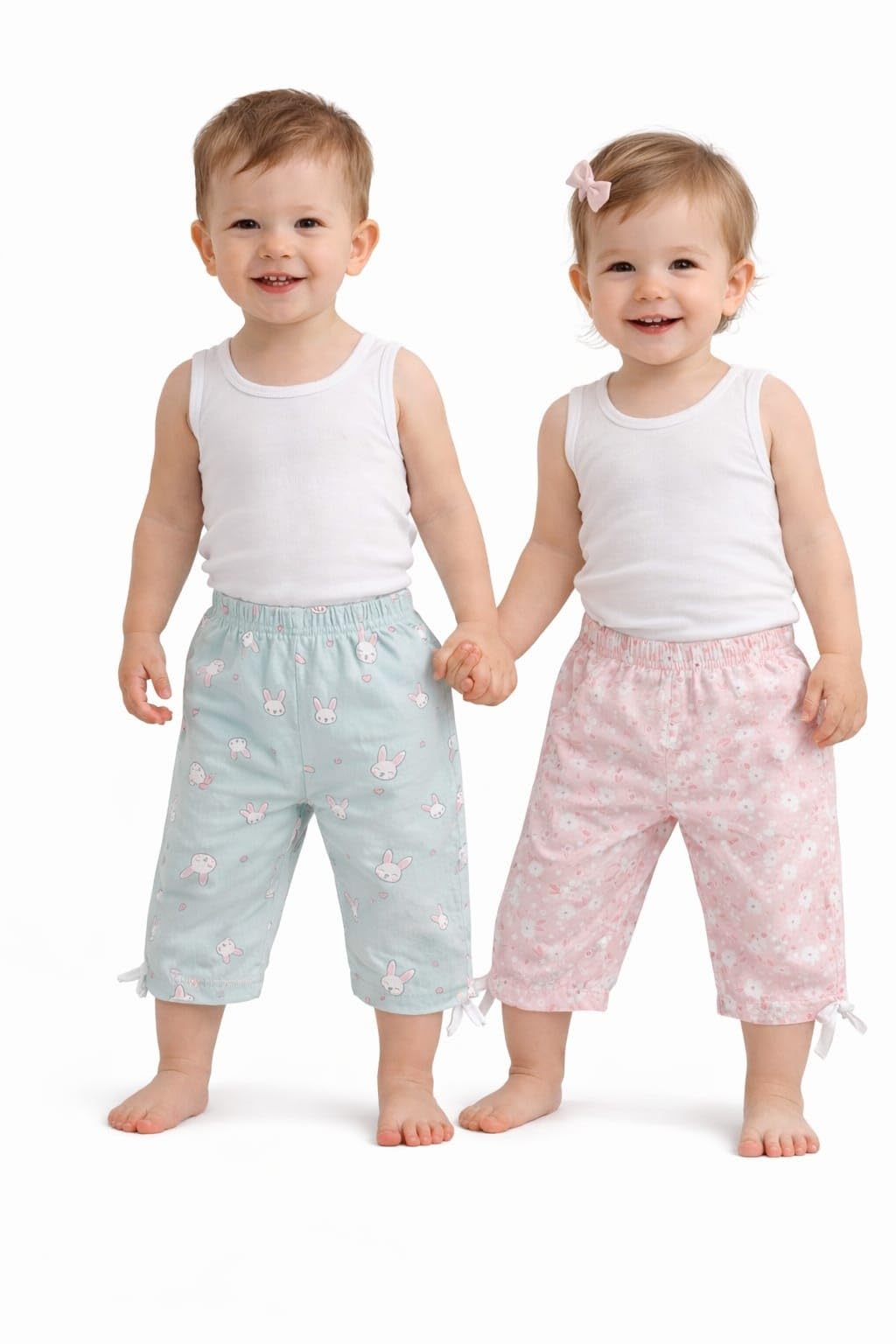Pack of 2 Unisex Baby Cotton Capri Pants with Side Ties Soft Summer Pants for Infants 6-12 Months Mint Rabbit & Floral Pink Combo Capris Baby Capri Trousers-image-23