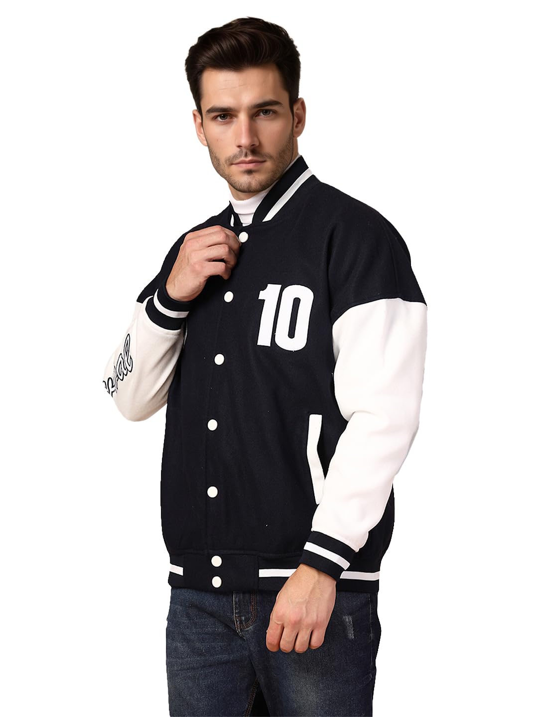 Men’s Oversized Varsity Jacket with Snap Button Closure and Patch Design Trendy Comfortable Outerwear for College Travel and Casual Wear