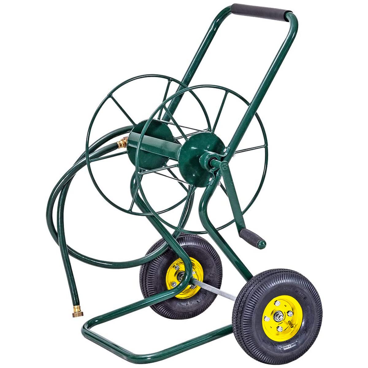 GOPLUS Schlauchwagen Metall, Gartenschlauchwagen für 3/4" Schlauch bis 61m, Schlauchtrommel mit Gummirädern & 188 cm Einlassschlauch, Schlauchaufroller Garten, 71 x 53 x 96,5cm, Grün