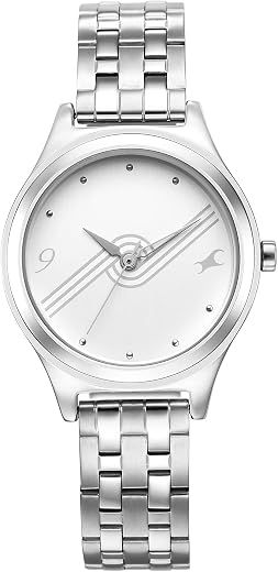 Fastrack Stunners Quartz Analog White Dial Silver Metal Strap Watch for Girls - NS6152SM07