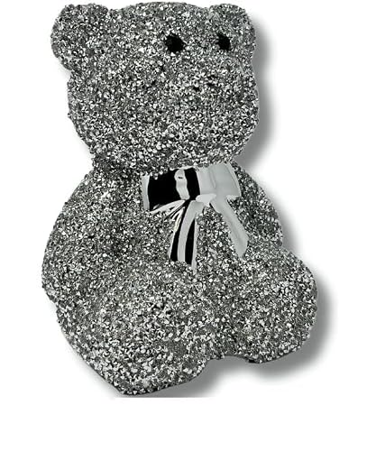 Image of SEGOY Teddy Bear Crushed Diamond Realistic Wild Animal Figures - Ceramic Animal Figurines Collectible Silver Sparkle Bling Ornaments Stutue Figure Decoration shelf sitter 18cm