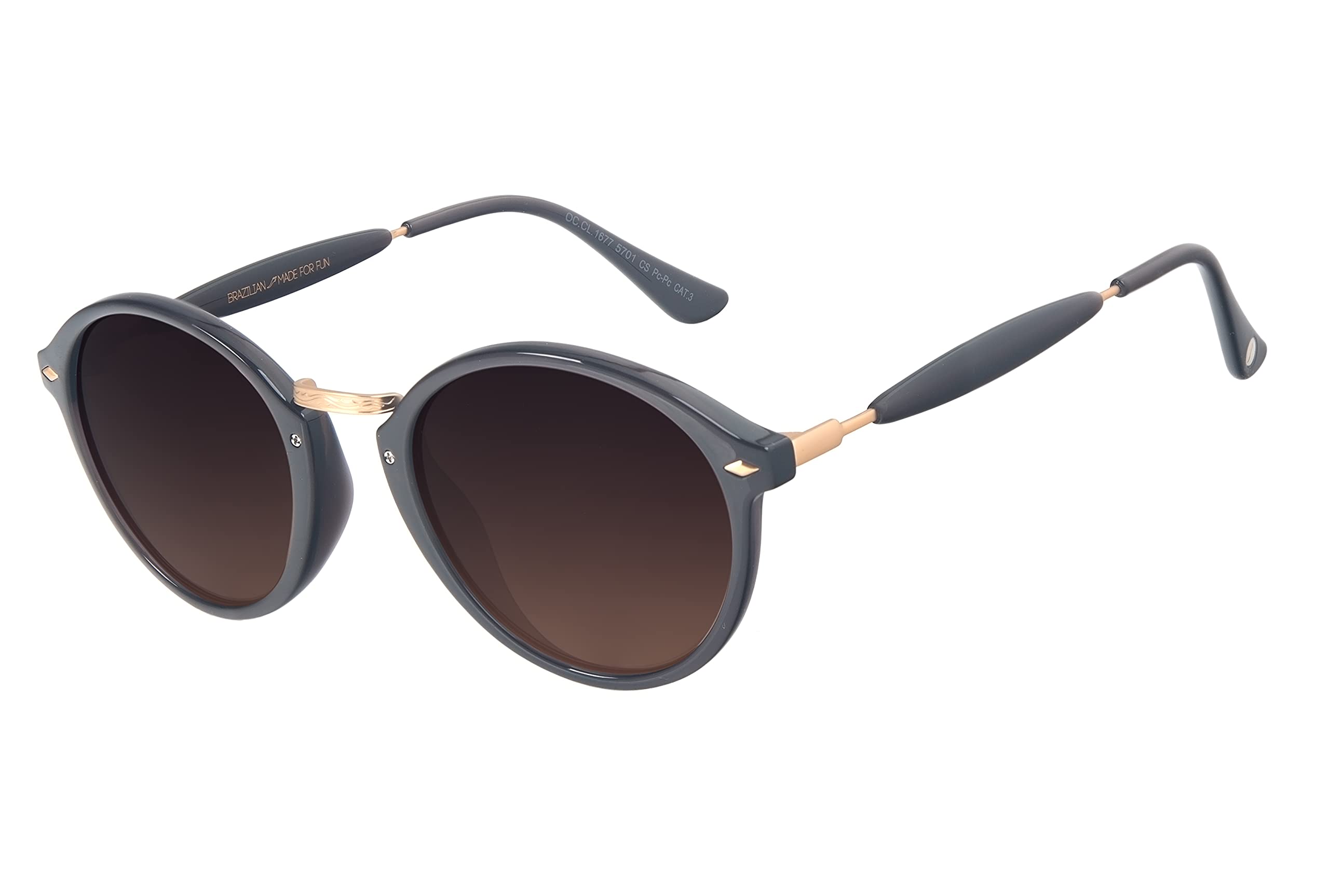 CHILLI BEANS Brazil Retro Classic Round Unisex Sunglasses, Men & Women, gradient Polycarbonate Lenses, 100% UVA/UVB protection, comfortable, light Frame, 51-24-142 mm