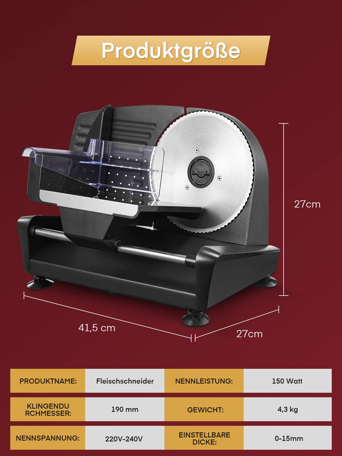 Elektrischer Allesschneider 200W Brotschneidemaschine 19cm Klinge 0-15mm Schnitt