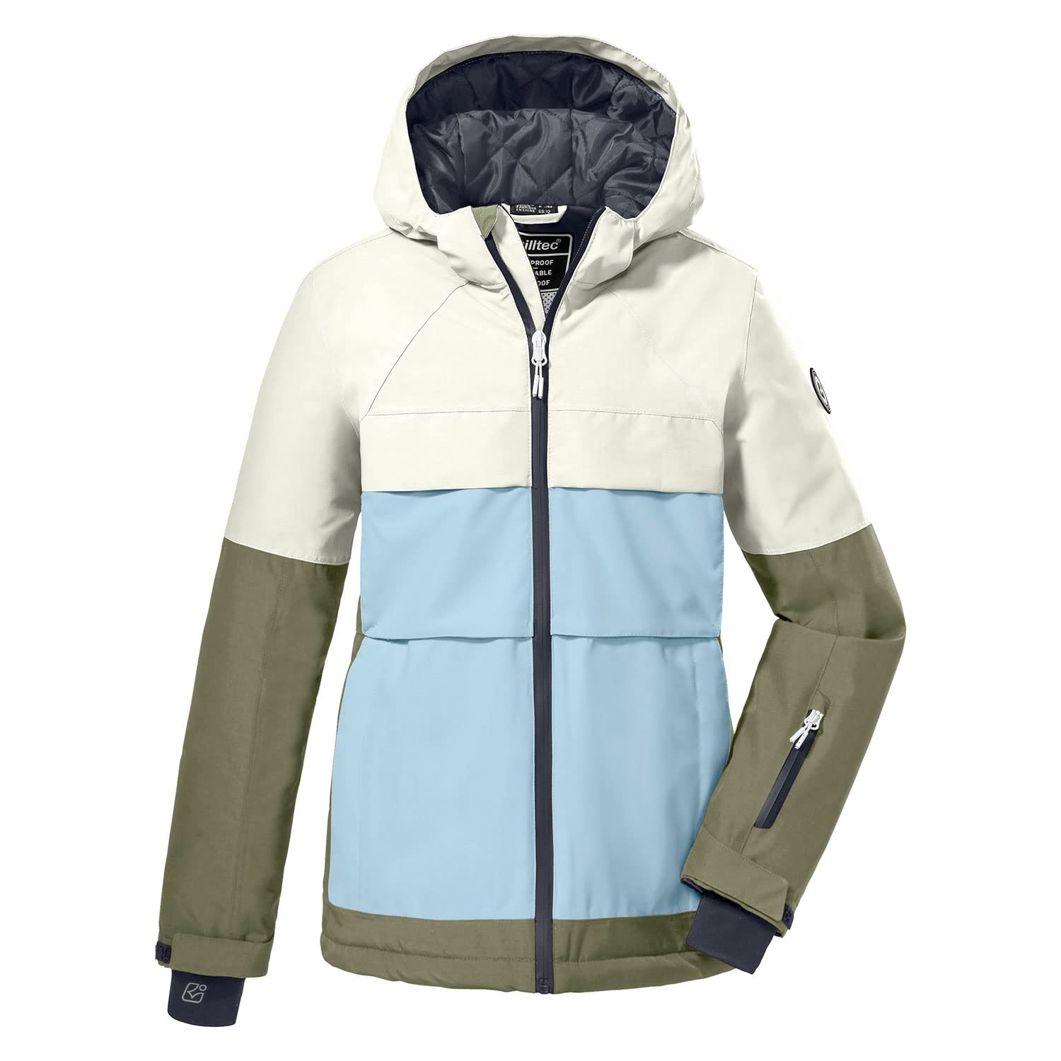 Killtec Mädchen Skianzug wasserdicht 10.000 mm Wassersäule atmungsaktiv - Skijacke KSW173 Beige Khaki Hellblau, Skihose KSW77 Hellblau