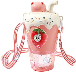 PINGPING Realistic Fully Automatic Electric Bubble Machine Milk Tea Cup Bubble Machine Summer Kids Outdoor Lighted Music Electric Toys 50ML Birthday Presents for 3 Year Old Boys (Red, One Size)