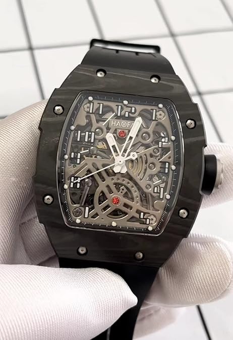 Haofa Automatic Mechanical Men's Watch Skeleton Double-Side Hollow Dial Sapphire Mirror NTPT Carbon Fiber Bezel Luminous Waterproof Watches for Men Sports Watch 1923