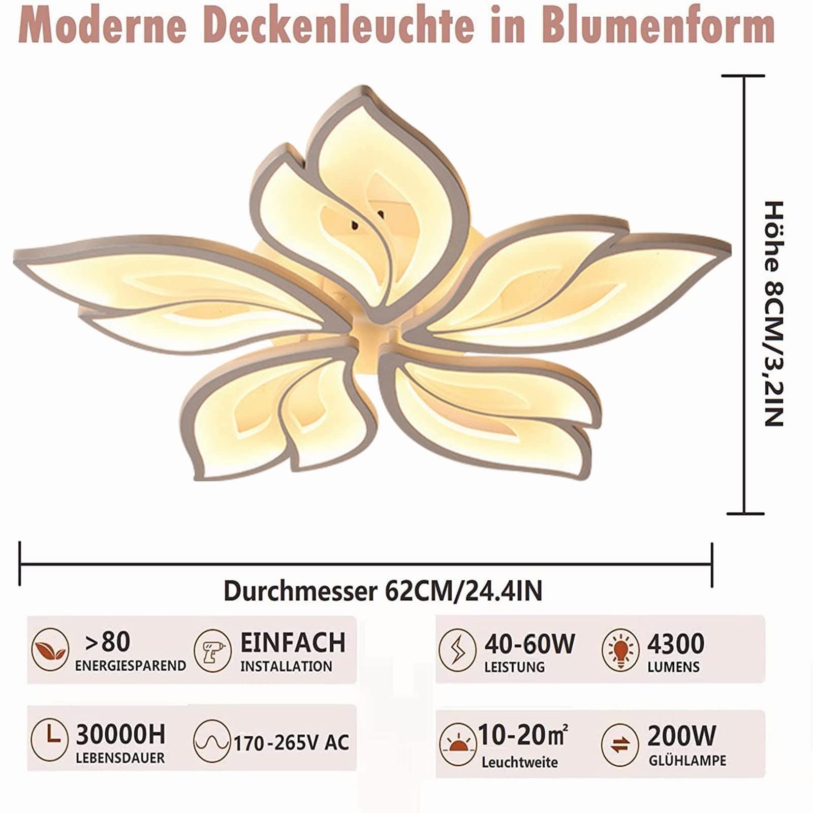 Lampada da soffitto dimmerabile a LED a risparmio energetico con app, telecomando, cambia colore, per soggiorno, camera da letto, cameretta dei bambini