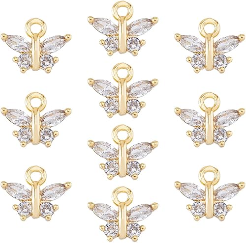 12 dijes chapados en oro de 18 quilates con forma de lágrima de circonita cúbica de 2 estilos, adornos de diamantes de imitación con un agujero para