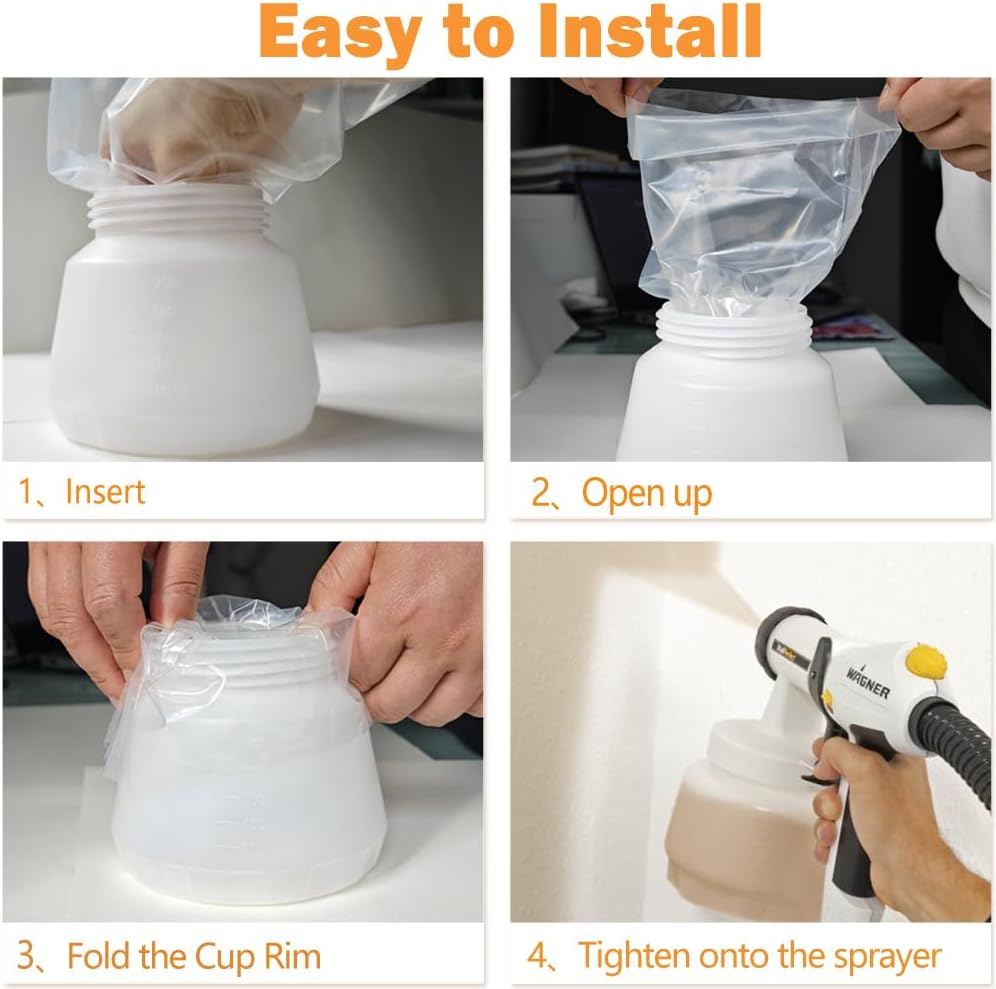 100 Pcs Paint Sprayer Cup Liners, Transparent Paint Sprayer Bags | Compatible with Wagner spray painters; easy to clean and easy to change colors（7.8'' X 11.8'' ）