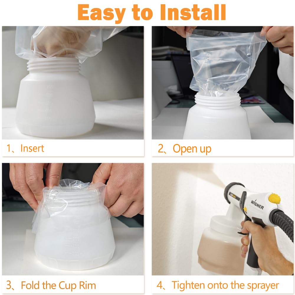50 PCS Paint Spray Gun Cup Liners - 7x11.8 Inch Disposable Bags, Easy Color Change, Keeps Sprayer Clean - View #12