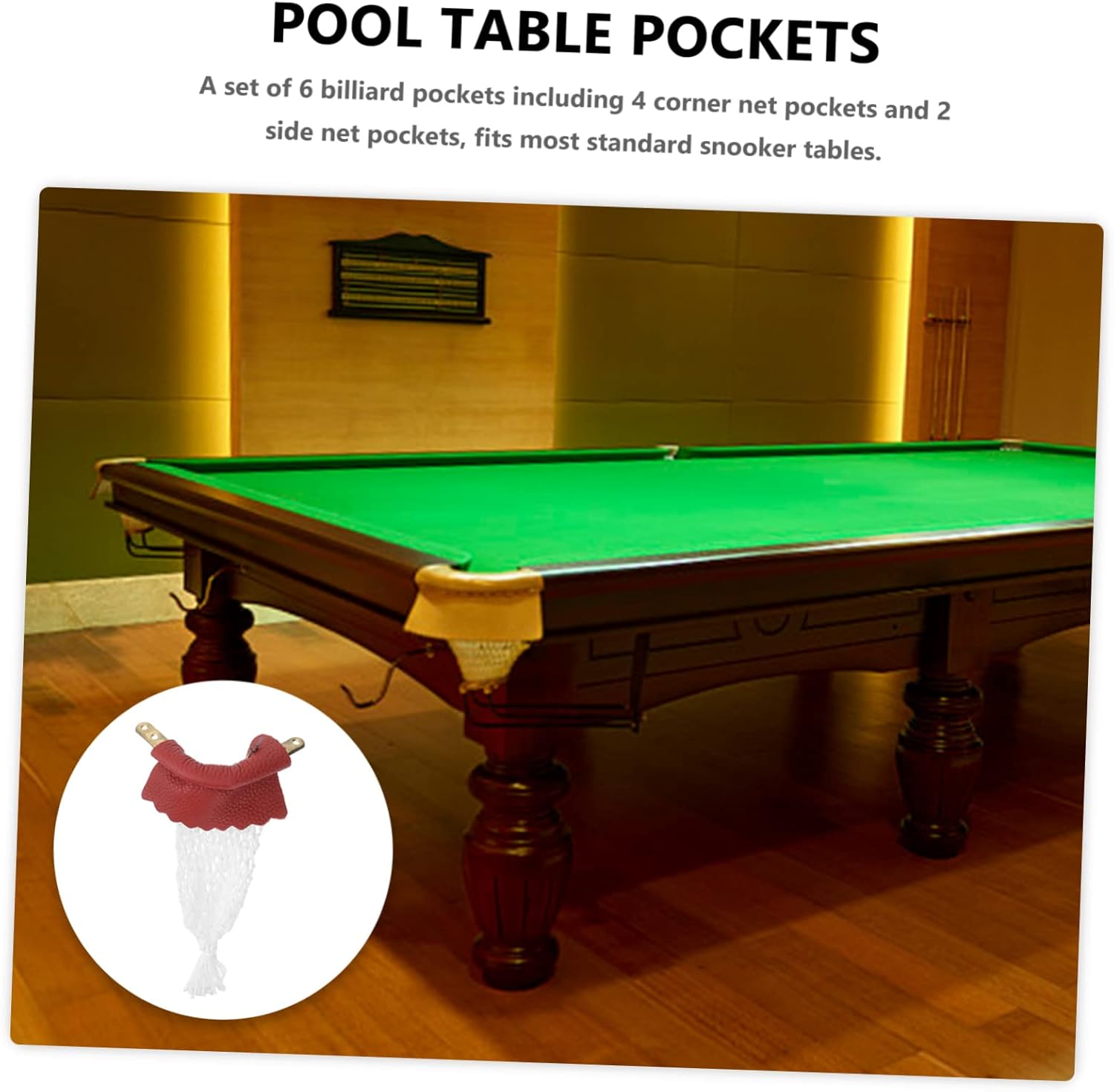 Pool Table Pockets Replacement 6 Pc Billiard Nets Bag Set for Snooker Tables