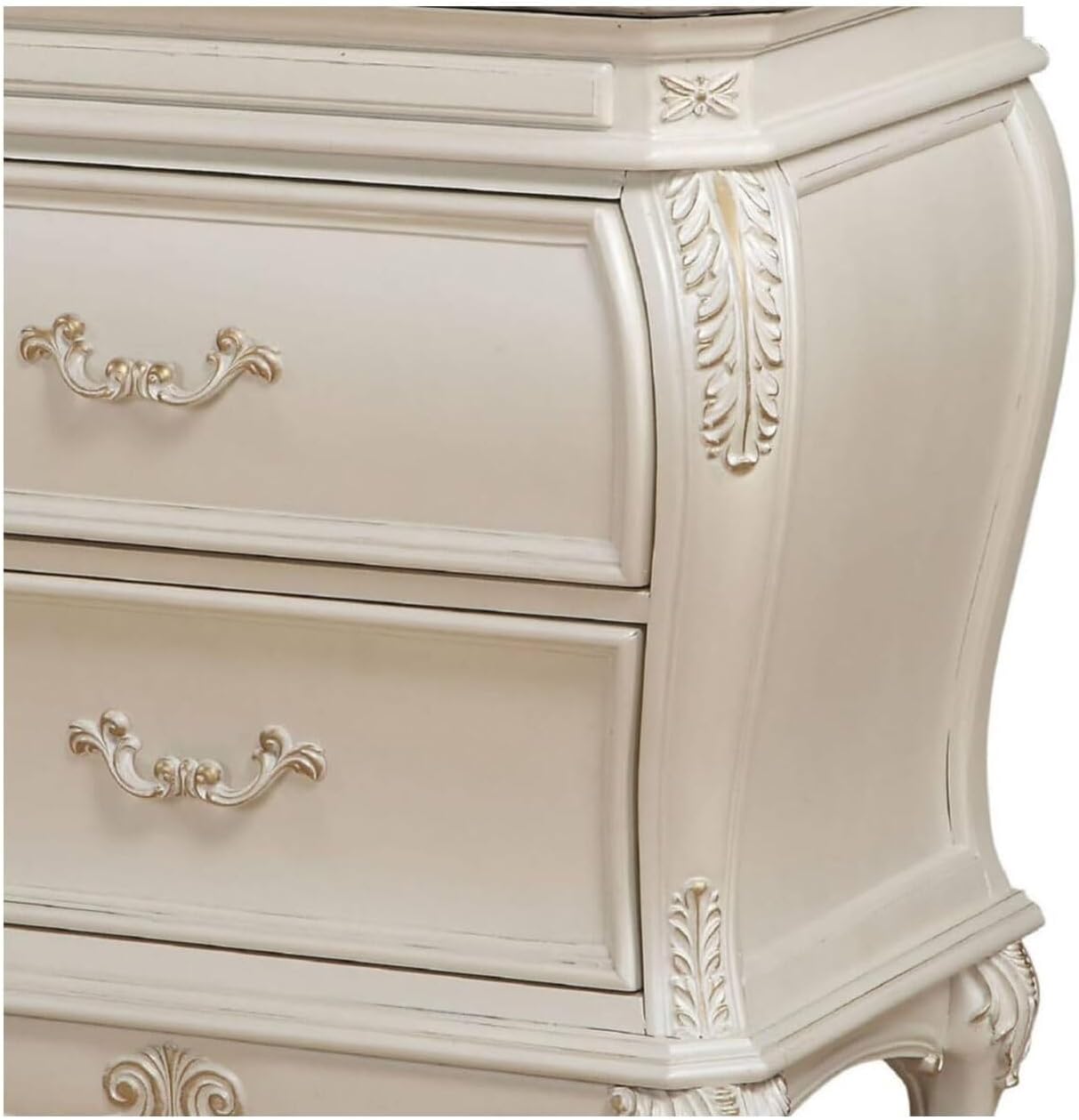 HomeStock Timeless Tradition Nightstand W/Granite Top, Pearl White, Veneer Finish with Leg Base Type - 18" D x 30" W x 31" H