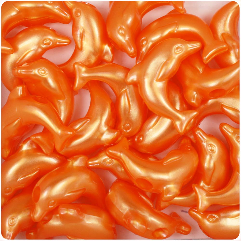 BeadTin Orange Pearl 25mm Dolphin Pony Beads (24pcs)