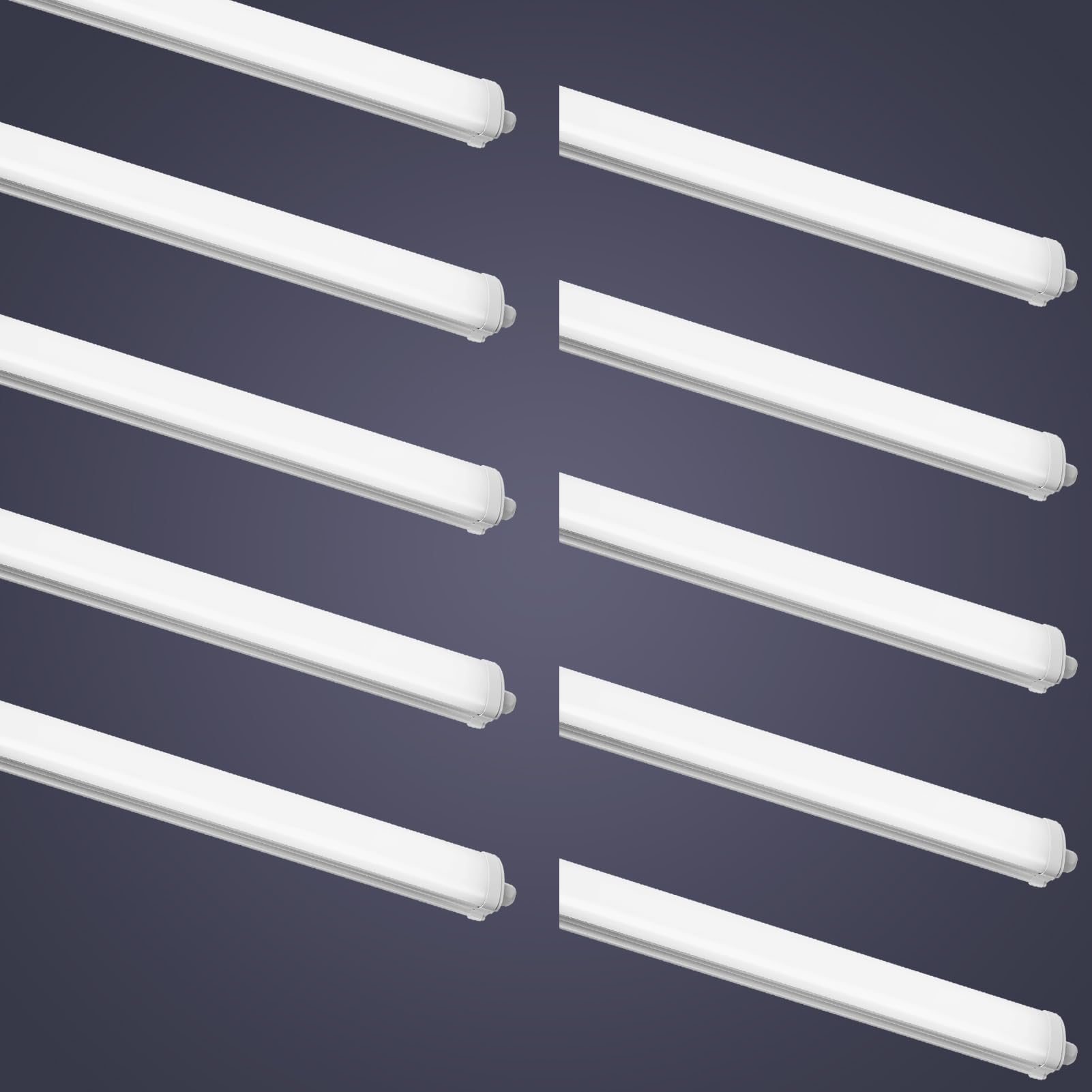 Viugreum 10 Pack 40w Led Batten Light 4Ft 4800lm Tube Light IP65 Waterproof Cold White 6500k Integrated Design Ceiling Tube Lights for Bathroom Kitchen Shop Basement Warehouse Shed