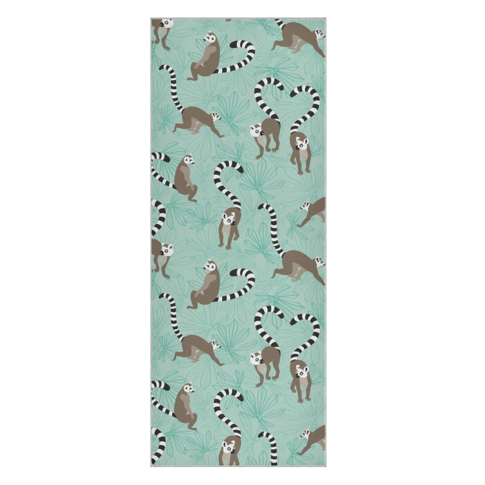 Fygkptb Seamless Katta Lemur on Turquoise Floral Background Yoga Towel Non Slip Yoga Mat Cloth Foldable Yoga Towel Sweat Absorbent Yoga Towel with Storage Mesh Bag 73 x 27 inch