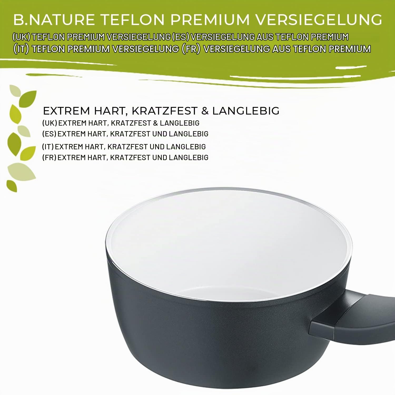 Berndes Topf Balance b.nature 16 cm, Stieltopf mit nachhaltiger Beschichtung aus Quarz, inkl. Glasdeckel, Induktion, kratzfest…