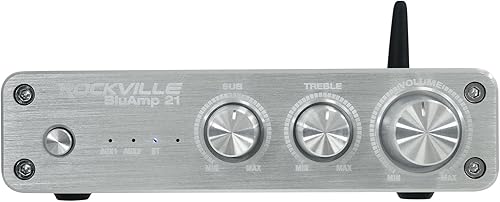 Rockville BLUAMP 21 - Receptor amplificador Bluetooth 5.1 de 2.1 canales, pico de 200 W150 W RMS, entradas RCAAUX, salida de subwoofer pasivo,