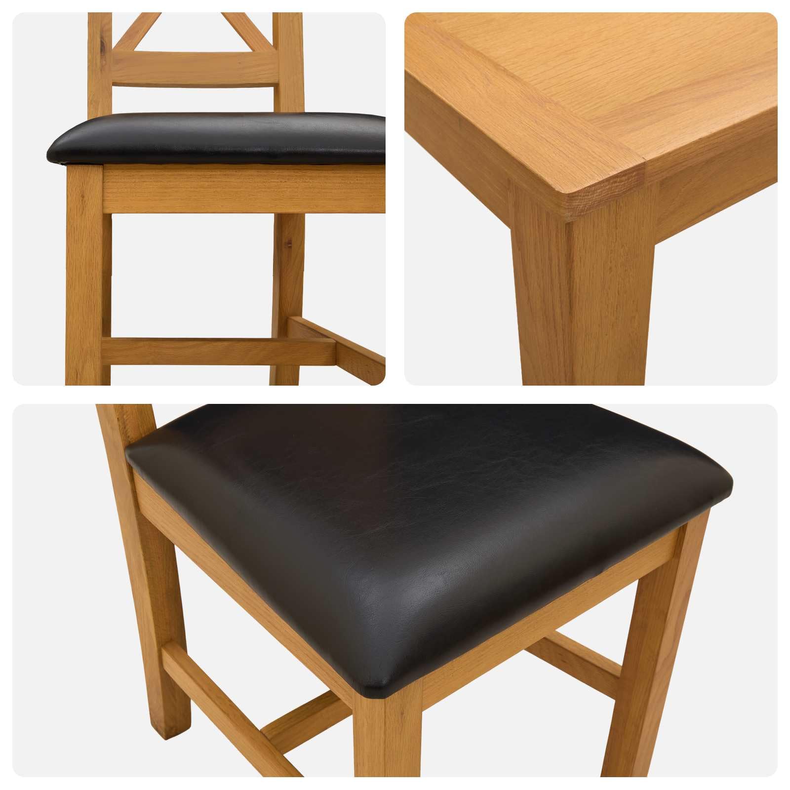 Genérico Conjunto de Comedor 5 uds. Negro Madera de Roble Sólido,Mobiliario,Conjuntos de Muebles,90 x 90 x 75 cm-3430346